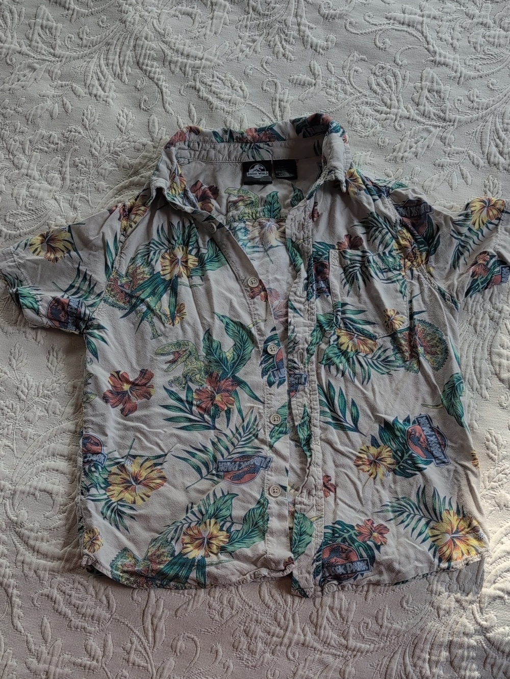 Youth Medium Jurassic Park Button Up Hawaiian Shirt